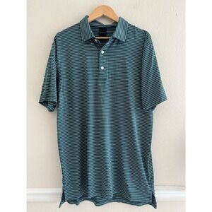 Dunning Golf Polo Shirt Men's Size Large Green Striped Casual Sport Preppy Coach